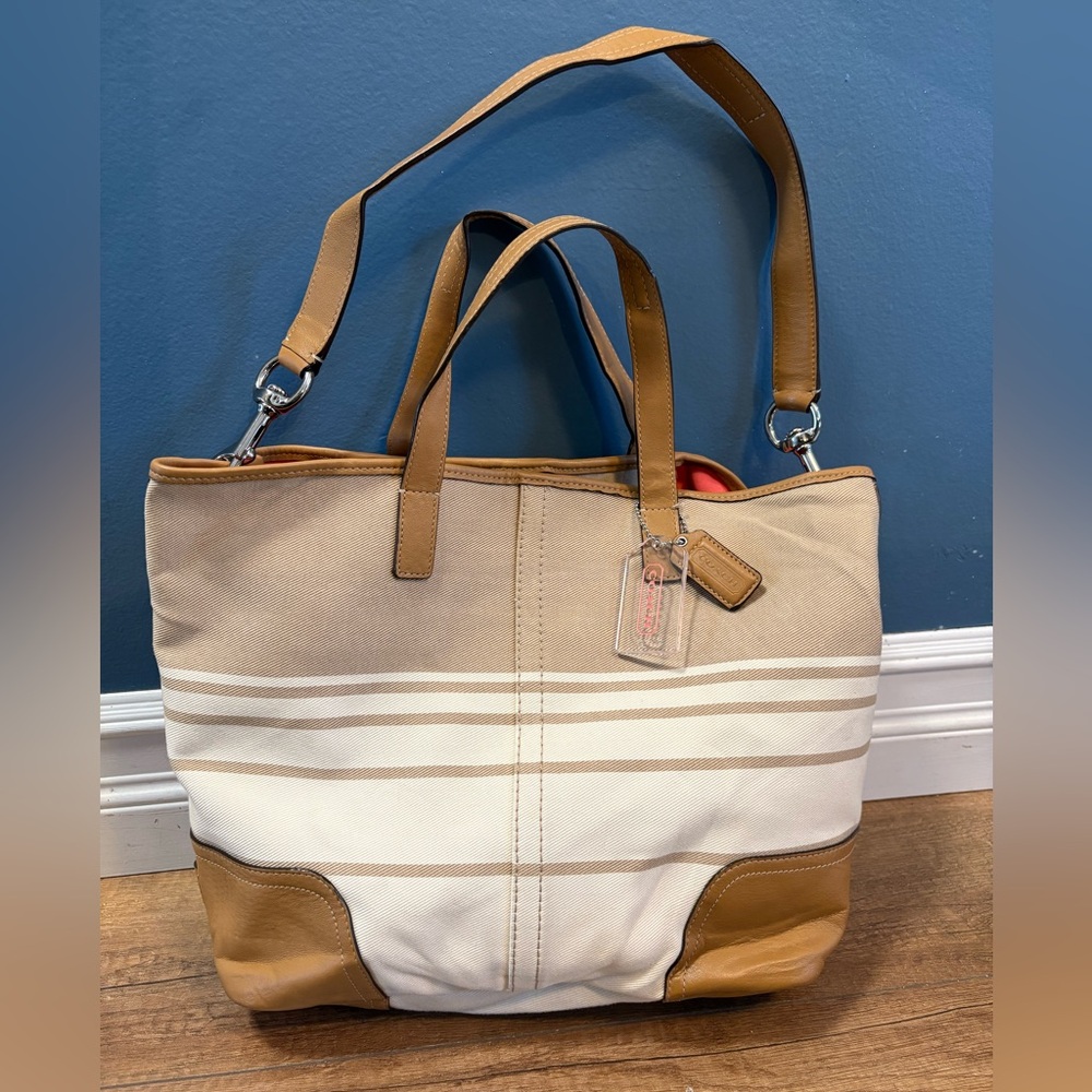 Coach Purse Hadley Variegated Striped Duffle F29921 Coral Handbag